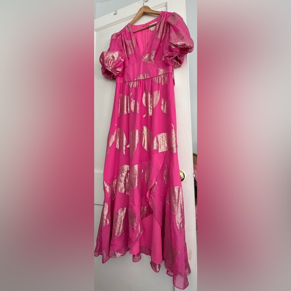 Shoshanna Fuchsia and Metallic Asymmetrical Dress